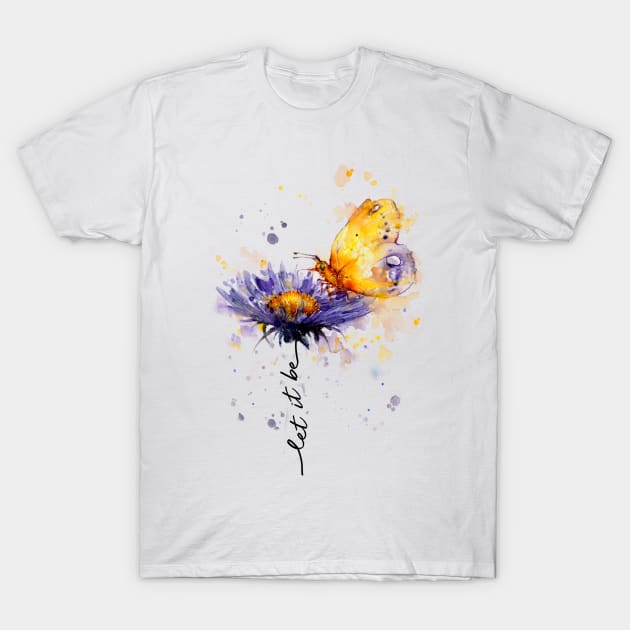 Let It Be Hippie Flower Butterfly T-Shirt by Raul Caldwell